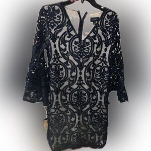 NWT MSK Navy Lace Bell-Sleeve Cocktail Dress – Size 8